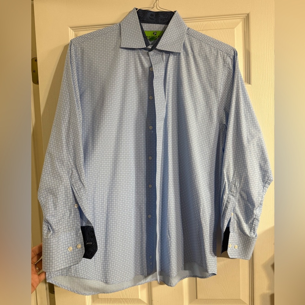 Bristol & Bull Men’s Blue Dress Shirt L 16–16.5 32/33 Paisley Cuff Button Up